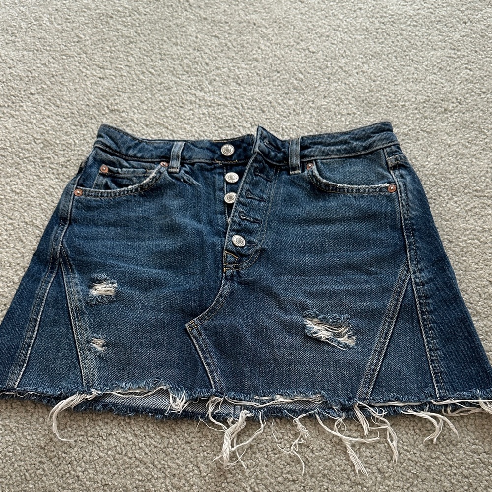 We The Free Dark Blue Distressed Mini Skirt
